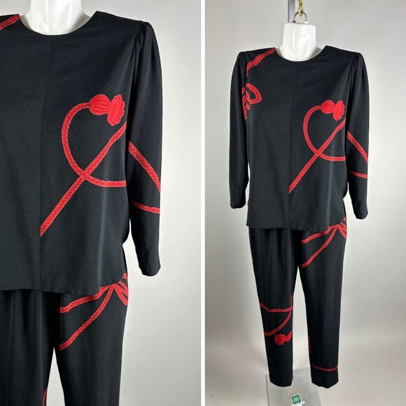 Vtg 90s Hitoshi Tamura Knot Rope Print Top Pants Set Small Made In Japan Womens - Picture 1 of 8